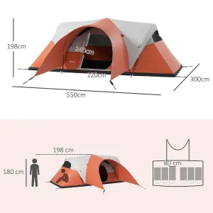 Outsunny 3000mm Waterproof Camping Tent w/ Porch & Sewn in Groundsheet, Orange