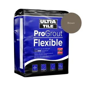 UltraTile ProGrout Flexible Waterproof All Purpose Tile Grout, 3kg - Brown