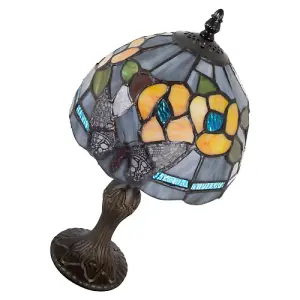 Purple Stained Glass Butterfly Tiffany Lamp with Amber Roses and Sky Blue Strips