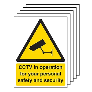 5x CCTV IN OPERATION FOR YOUR SAFETY Sign - Self Adhesive - 150x200mm