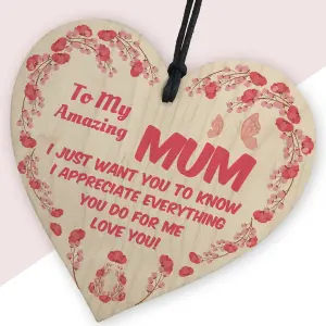 Red Ocean Mum Gifts From Son Daughter For Mothers Day Birthday Wooden Heart Sign Gift For Mum Mummy Keepsake