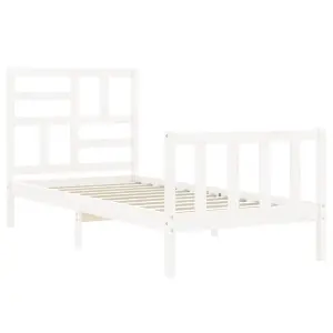 Berkfield Bed Frame with Headboard White Single Solid Wood