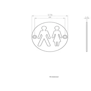 4x Bathroom Door Unisex Symbol Sign 64mm Fixing Centres 76mm Dia Polished Steel