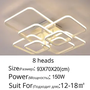 8 Lamp Square Modern Acrylic LED Energy Efficient Semi Flush Ceiling Light Fixture Dimmable