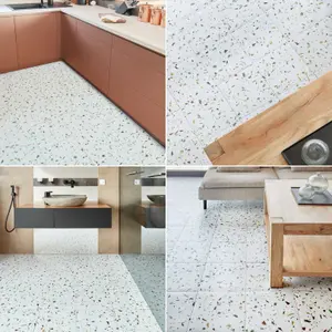 Vinyl Floor Tiles Self Adhesive - 30 Pack To Cover 30 sqft (2.79 sqm) - Square Tile Size 30.5 x 30.5cm - Off-White Terrazzo Effect