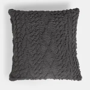 Cable Knit Cushion Covers Sherpa Pillow Cases 2 Pack, 45 x 45cm - Grey