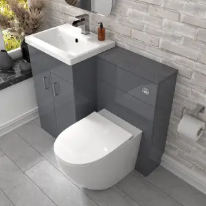 Nes Home 1000mm Freestanding Light Grey Basin Vanity & Back To Wall Toilet