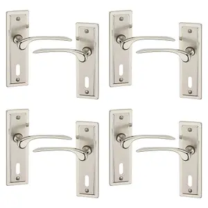 URBNLIVING 159mm Length 8 Pcs Como Dual Metal & Satin Nickel Keyhole Lever Latch Door Handles Set