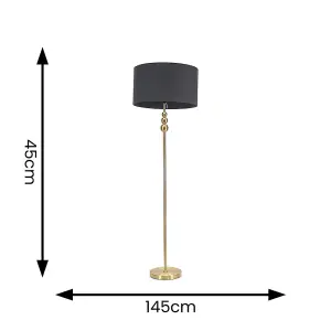 ValueLights Marissa Gold Stacked Ball Floor Lamp with Charcoal Grey Drum Shade