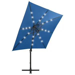 Berkfield Cantilever Umbrella with Pole and LED Lights Azure Blue 250 cm