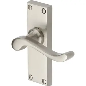 Heritage Door Handle Lever Latch Bedford Short Design (Set of 2) Satin Nickel