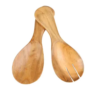 Set of 2 Acacia Wood Salad Server Set Rustic Wooden Salad Tongs Fork Spoon Daily Dining Serveware Accessory Gift Idea