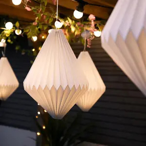 Festive Lights 43cm Solar Powered White Polypropylene SMD LED Hanging Pendant IP44 Outdoor Garden Chinese Lantern