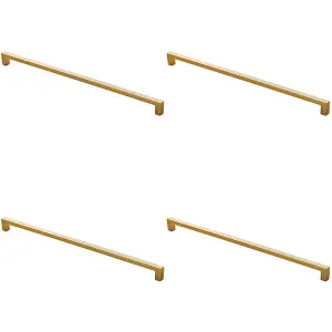 4 PACK - Square Block Pull Handle 330 x 10mm 320mm Fixing Centres Satin Brass