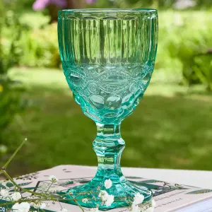 Set of 4 Vintage Luxury Sapphire Blue & Turquoise Drinking Wine Glass Wine Goblets 350ml