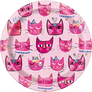 Unique Party Paper Cat Disposable Plates (Pack of 8) Pink (One Size)