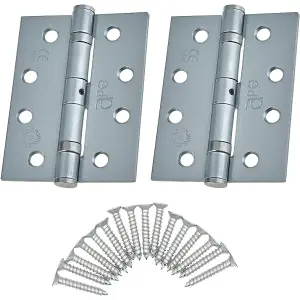 EAI - 4" Door Hinges & Screws G11 FD30/60  - 102x76x2.7mm Square - Satin Chrome