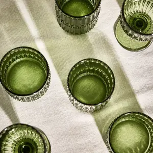 Set of 12 Luxury Green Short Drinking Glass Tumblers 380ml