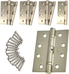 EAI - 4" Door Hinges & Screws G11 FD30/60  - 102x76x2.7mm Square - Satin Nickel Plated - Pack of 4 Pairs