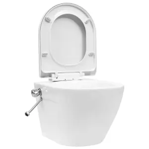 Berkfield Wall Hung Rimless Toilet with Bidet Function Ceramic White