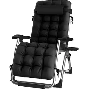 Luxury Gravity Garden Sun Lounger / Relaxer Chair with Cushion - Black