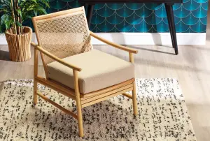 Borneo Rattan Accent Chair Indoor Natural with Boucle Cushion