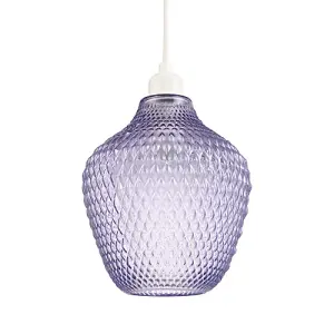 Designer Soft Lilac and Purpler Curvy Diamond Etched Glass Pendant Lamp Shade