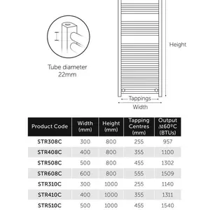 Straight Towel Rail Heated Towel Rails Chrome / 100cm H x 50cm W x 2cm D