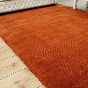 Terracotta Simple and Stylish Wool Plain Handmade Modern Rug for Living Room and Bedroom-68 X 240cm (Runner)