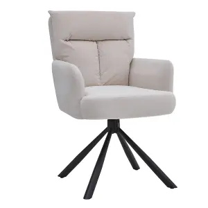 Modern Wheelless Upholstered Swivel Armchair Beige with Black Legs