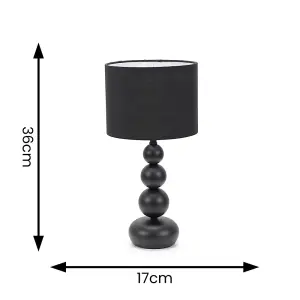 ValueLights Marissa Pair - Matt Black Stacked Ball Bedside Light Table Lamp with Drum Shade - LED Bulbs Included