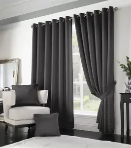 Adiso Eyelet Ring Top Curtains Charcoal 168cm x 229cm