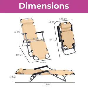 Neo Beige 2x Pair 2 In 1 Sun Lounger Outdoor Garden Chairs Zero Gravity Recliner Reclining Folding Set