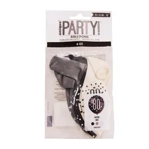 Unique Party Age 80 Glitz Latex Balloons (Pack Of 30) Black/White (One Size)