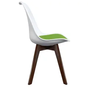 Soho White & Green Plastic Dining Chair with Squared Dark Wood Legs