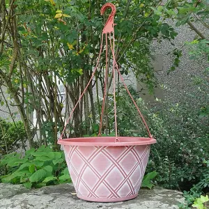 Recycled Plastic Planter Pot - 14" Lattice Basket Terracotta White