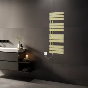 Rinse Bathrooms Designer Flat Panel Electric Heated Towel Rail Radiator Bathroom Prefilled Brushed Brass 1126x500mm