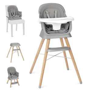 Baby High Chair, 6 in 1 Convertible Wooden High Chair - Grey