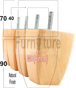 4x SOLID WOODEN FEET REPLACEMENT FURNITURE LEGS 90mm HEIGHT  SOFAS CHAIRS STOOLS M8 (8mm) TSP20131 (Natural)