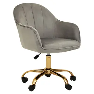 Interiors by Premier Brent Grey Velvet And Gold Home Office Chair