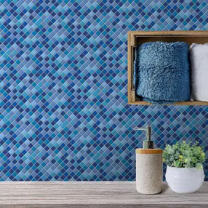 Walplus Classic Blue Mini Mosaic Wall Metallic Tile Sticker Set Multipack 96Pcs