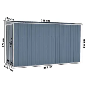 Berkfield Wall-mounted Garden Shed Grey 118x288x178 cm Galvanised Steel