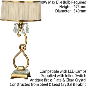 Esher Luxury Table Lamp Brass Crystal Beige Round Shade Traditional Bulb Holder