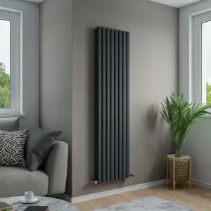 Agadon Solo Duplex Designer Oval Tube Radiator 1800 x 480 mm Textured Anthracite