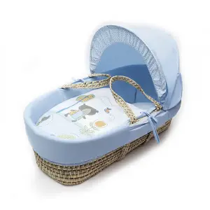 Kinder Valley Tiny Ted Blue Palm Moses Basket with Rocking Stand Natural