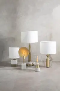 Interiors by Premier White Marble Accent Lamp with Cream Shade