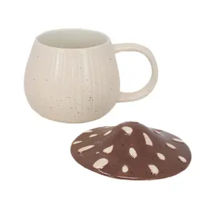 Stoneware Mug Mushroom Lid Novelty Cup Unique Decorative Drinkware Brown 400ml