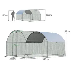 Costway 3.8 x 2.8 M Large Metal Chicken Coop Walk-in Poultry Cage W/ Waterproof Sun-protective Cover