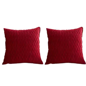 2 Pack Striped Velvet Square Decorative Pillow Cases red