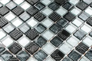 Glass mosaic on mesh for bathroom or kitchen 300mm x 300mm - Storm